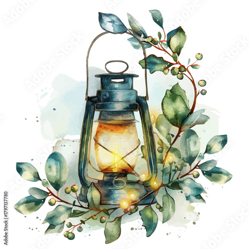 A Watercolor_style_painting_of_lantern_with_glowing_light, simple eps format illustration, Watercolor_style