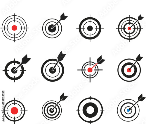 Create a kinds of deferent Target simple vector icon illustration material vector art with white background..