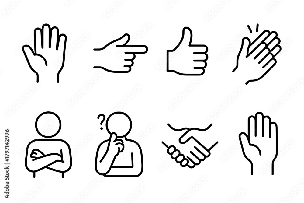Fototapeta premium Hand gesture outline icons collection