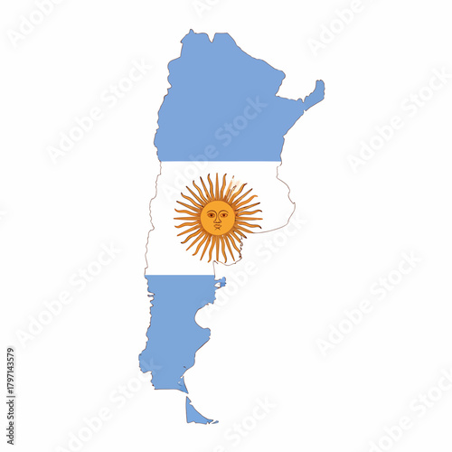 Argentina Map Flag Waving Color