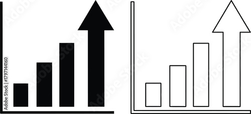Two chart show linear growth with upward arrow showing positive progress