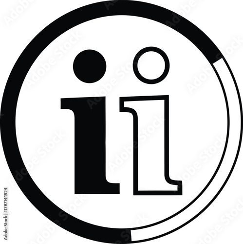 Two symbolic letters i are displayed inside a black circle with transparency