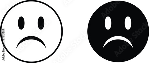 A white outlined sad face is beside a black sad face emoticon