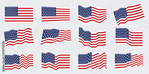 Flag USA set isolated icon. America holidays. 4 july banner in flat style. Veteran day and Memorial day vector illustration