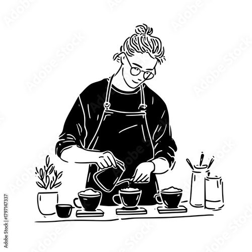 Barista Preparing Coffee Behind Counter