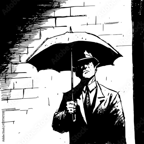 Stylish Man Suit Holding Umbrella Urban Scene