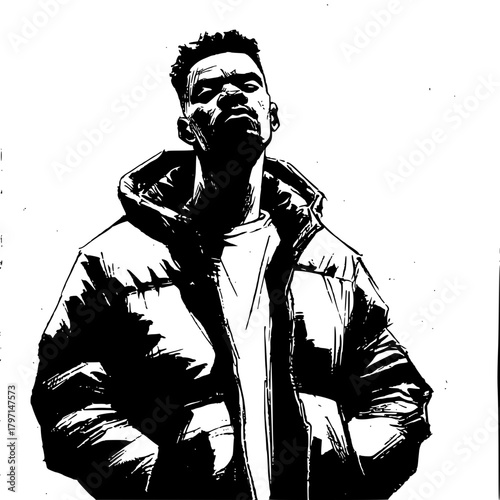 Stylized Monochrome Portrait Confident Young Man Jacket