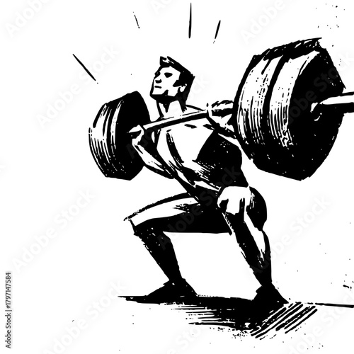 Minimalist Illustration Muscular Weightlifter Squat