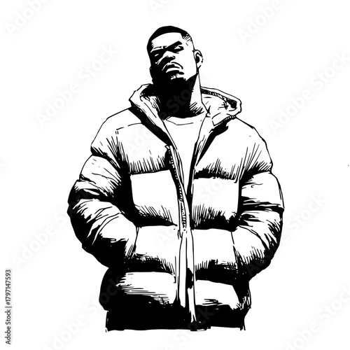 Serious Person Puffy Winter Jacket Portrait