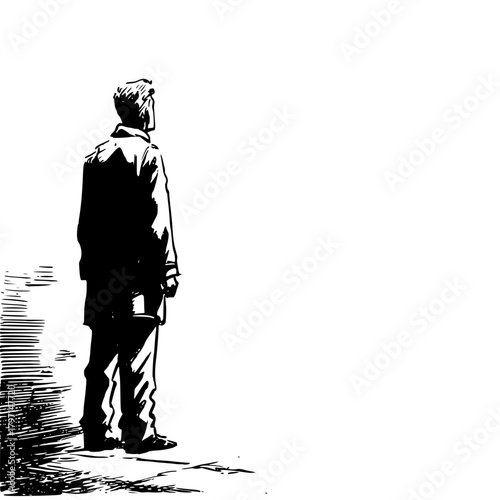 Solitary Man Standing Textured Surface