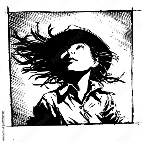 Stylish Woman Outdoors with Windflowing Hair