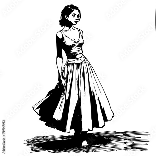 Casual Woman Holding Skirt Thoughtful Pose