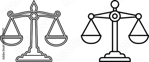Two variations of outline scales showing the concepts of justice and legal balance