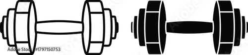 Two differently styled dumbbells are depicted as line art, appearing on a transparent backdrop