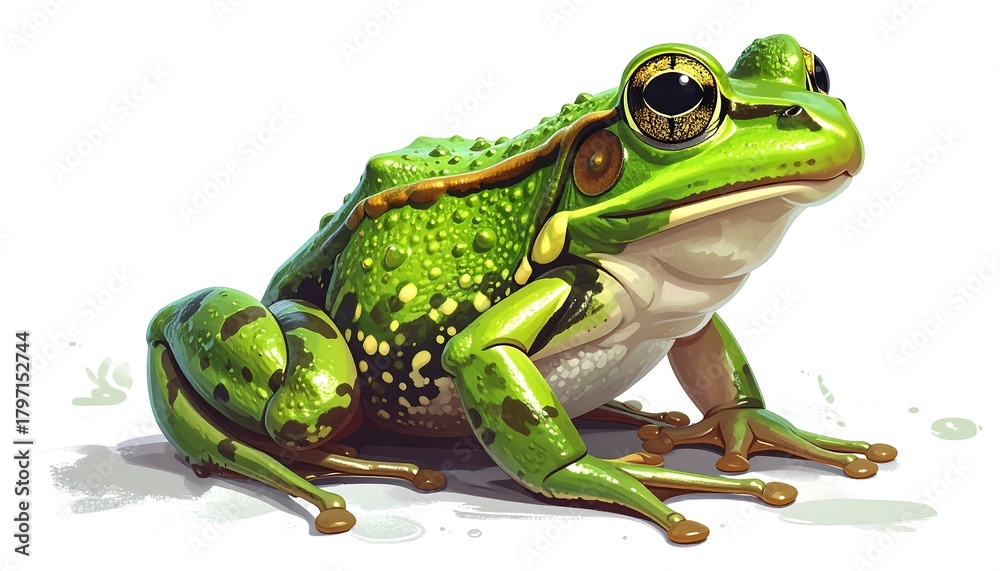 Obraz premium Green Frog, Focused, Wildlife, Amphibian, Nature.