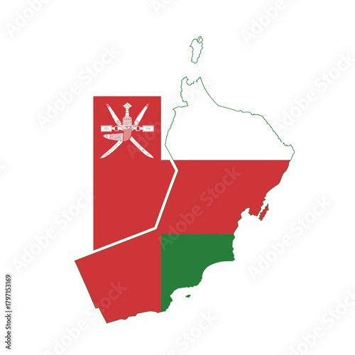 Oman Map Flag Red White Green Emblem
