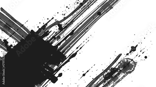 Abstract black ink splash and brush stroke on