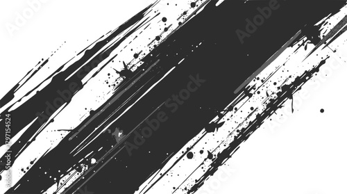 Abstract black ink brush strokes and splatters on