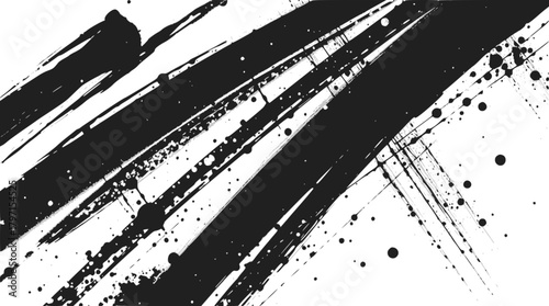 Abstract black ink brush strokes and splatters on