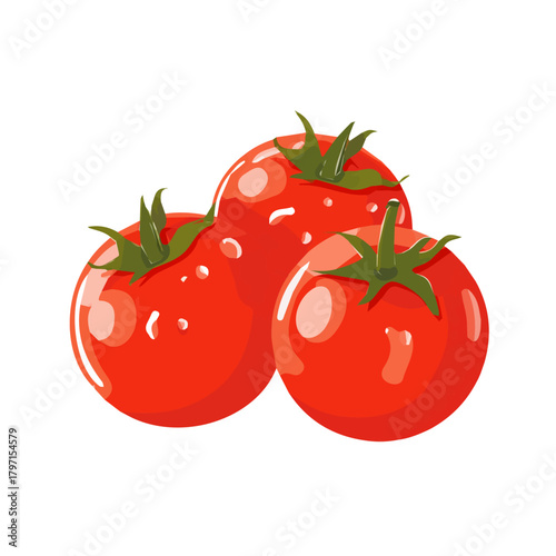 Cute Simple flat 2D illustration of red tomatos isolated on a white background, vector icon set, simple design in a flat design, EPS format