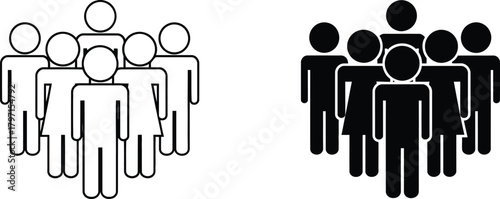 Group of outlined figures are presented in both black and white silhouette versions