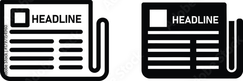 Two black and white newspaper icons feature headlines and folded edges on a transparent background