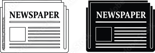 Two newspaper vectors present information via text, graphics, in both black and white outlines