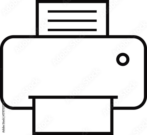 Printer icon, print device vector modern  line outline printer symbols for office, technology, documents, and paper printing, black and white circle button icons pack
