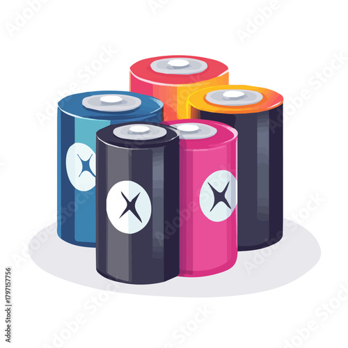 A clean, minimal flat vector of batteries bunch, designed in a modern 2D style on a white background. Minimalistic 2D flat icon, EPS format