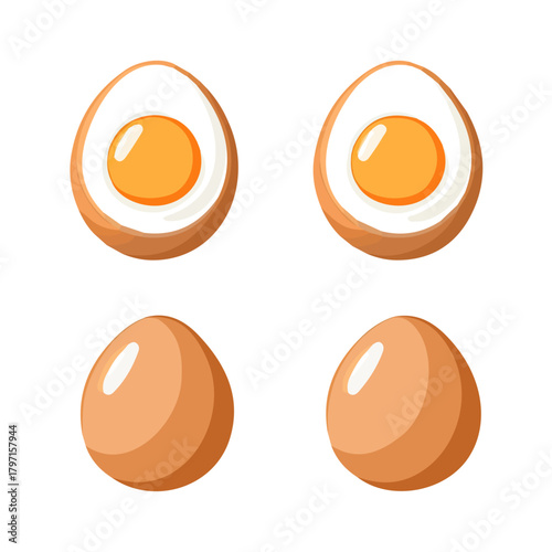 A clean, Simple minimal flat vector of boiled eggs set, designed in a modern 2D style on a white background. Minimalistic 2D flat icon, EPS format