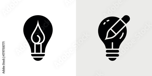 Black Idea Symbol with Bulb and Pencil for Concept Design on Transparent BG