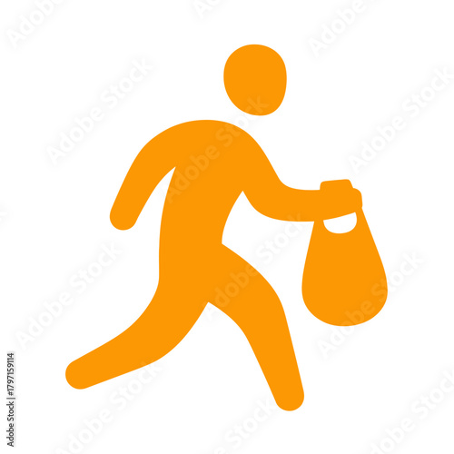Orange running person with a shopping bag icon illustration. Fast delivery service, errand runner, or courier concept graphic.