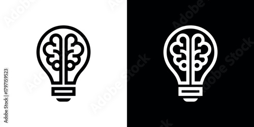 Brain Lightbulb Design With Transparent Background, Creative Idea Symbol, Outline
