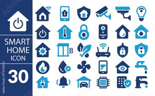 Smart Home Automation Vector Icons Set. Digital House Management, IoT Technology and Security System Collection. Energy Saving and Control.