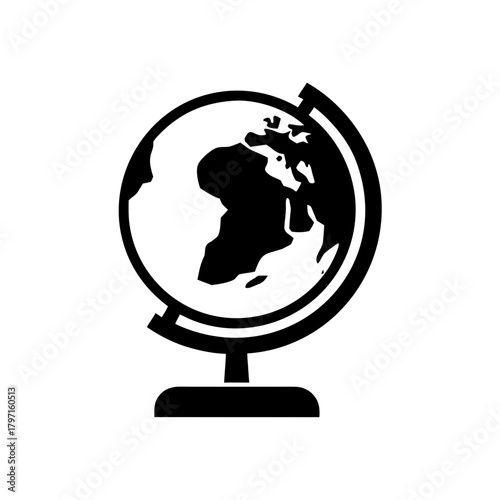 Black and white globe on a stand icon on transparent background silhouette