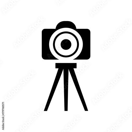 Camera on tripod simple black icon on transparent background silhouette