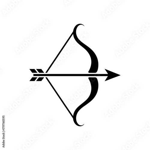 Single Black Bow Arrow Silhouette Isolated on Transparent White Background