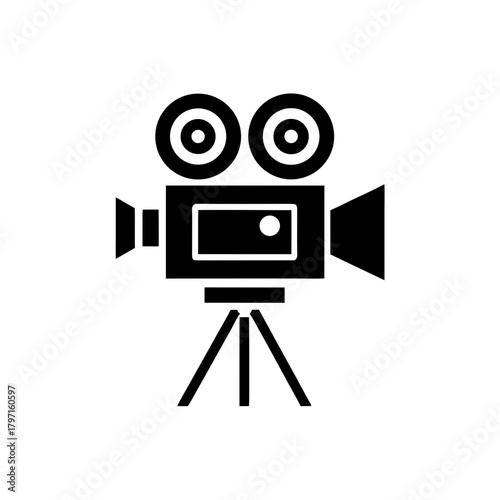 Black film camera on a tripod icon on transparent background silhouette