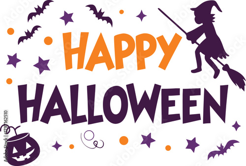 Happy halloween greeting with witch illustration