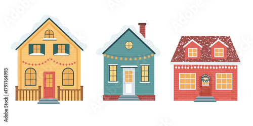 Winter Christmas houses vector set