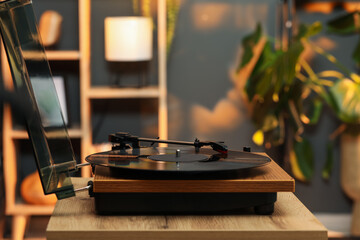 Fotobehang Muziekwinkel Moderne platenspeler met vinyl thuis  © New Africa