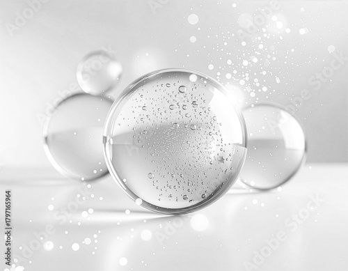 クリーンでピュアな水滴と光のイメージ。美容関係などの商品撮影に最適。