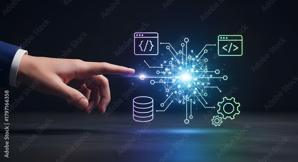 Naklejka premium Web Development Hand Interaction Icon Animation