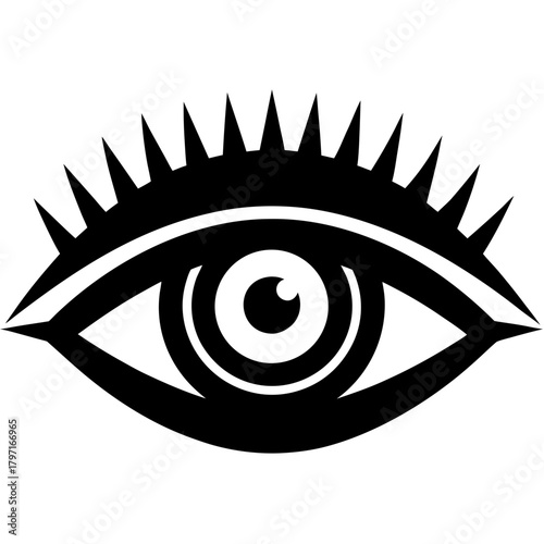 Stylized eye with prominent eyelashes on transparent background silhouette
