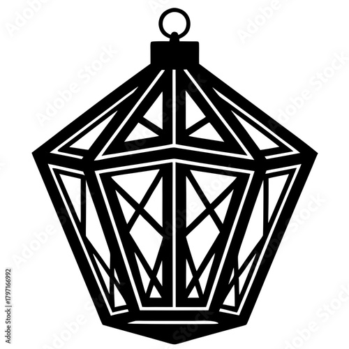 Geometric hanging ornament in black line on transparent background silhouette