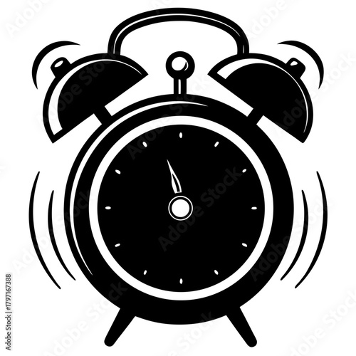 Illustration of a ringing alarm clock on transparent background silhouette