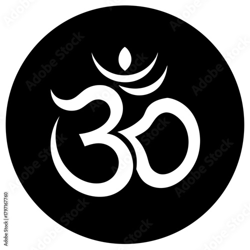 Om symbol in a black circle background on transparent background silhouette