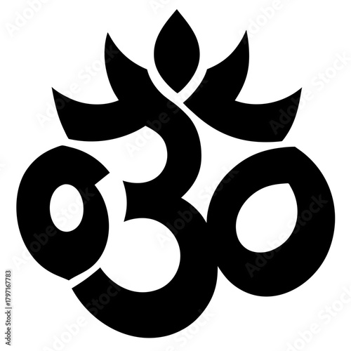 Om symbol with lotus flower in black ink on transparent background silhouette