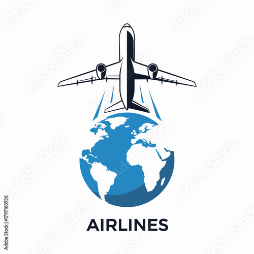 Airplane graphic above a globe with the word "AIRLINES" below in bold, stylized, modern design