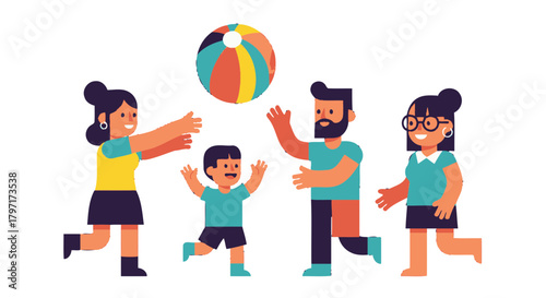 Joyful Family Playing Together In A Fun Cartoon Style, Enjoying Their Time